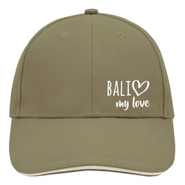 Huuraa Cap Hat Bali My Love Unisex Cap Size for All Fans of Indonesia Gift Idea for Friends and Family, Olive/Beige