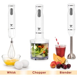 Moss & Stone Hand Blender With Egg Whisk & Chopper, Powerful 300 Watt - Stick Blender, Hand Mixer Set Stainless Steel Shaft & Blades, White Handheld Blender With Ergonomic Handle