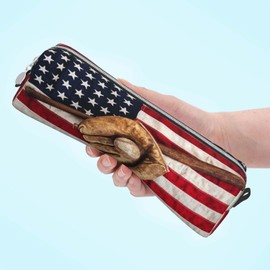 Muenjxh Pencil Case Pencil Pouch Small Pencil Case with Zipper Student Office Stationery Organizer for Girls and Boys - Baseball Glove Usa Flag