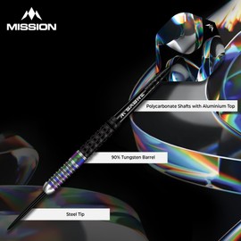 Mission | Iridian Darts | Steel Tip Darts Set | 90% Tungsten Barrel | Black & Coral PVD | Includes Dart Flights and Stems | Available in Multiple Weights. (22, Grams)