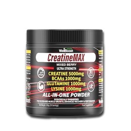 CreatineMAX-Ultra Strength Powder – 5000mg Creatine, 1000mg BCAAs, 1000mg Glutamine, 1000mg Lysine – All in One with Mixed Berry Flavour for Adults