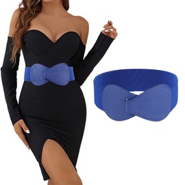 Tgirls - Cinturón elástico para mujer, cinturón de cintura ancha para vestidos, cinturón de hebilla entrelazada, cinturón elástico clásico, Azul, Fit waist size:24''-30''
