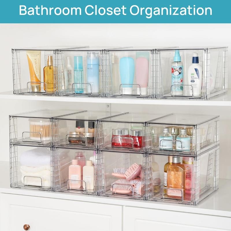 VTOPMART Transparent Clear Acrylic Large Stackable Kitchen Pantry Drawers, undersink,nursing