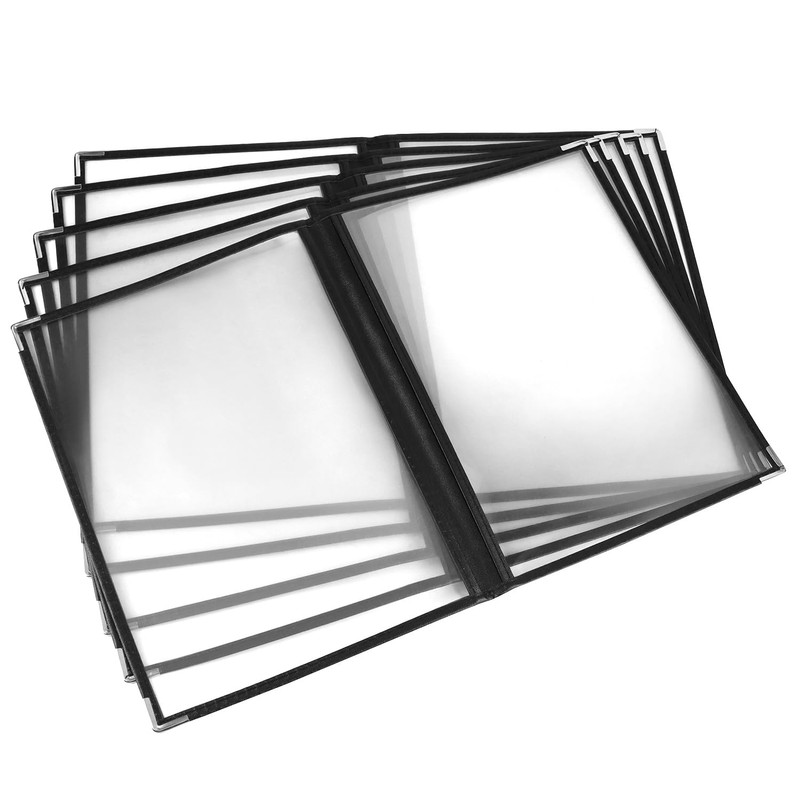 QWORK® 5 Pack Black A4 Menu Covers, 2 Fold Double
