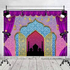 Art Studio 7x5ft Arabian Nights Magic Genie Theme Photography Backdrop Moroccan Birthday Party Decor Banner Gold Glitter Indian Bollywood Princess Girl Sweet 16 Photo Background Booth Studio Props