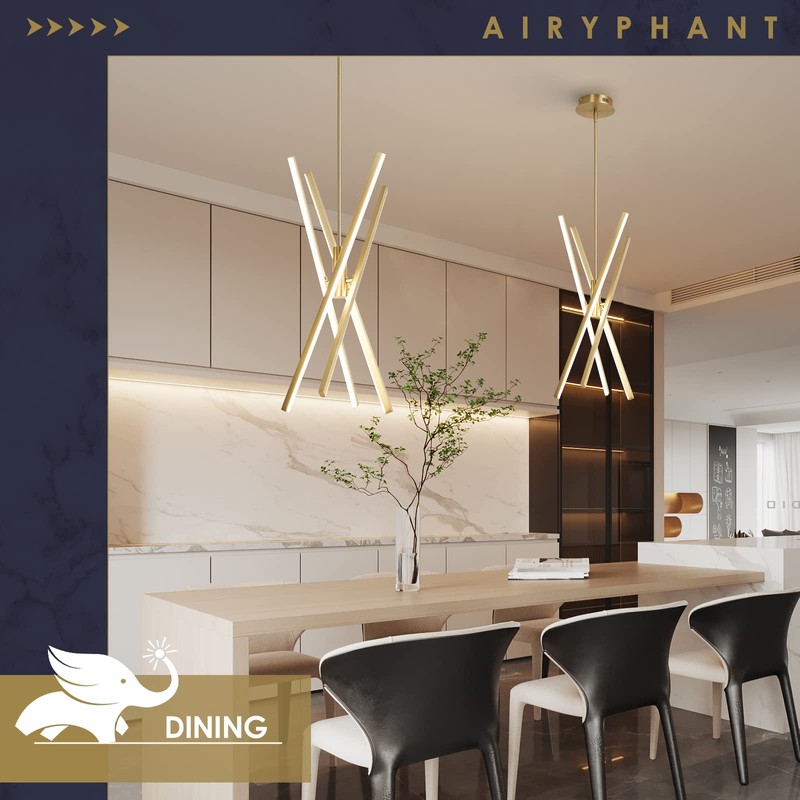 AIRYPHANT Gold Modern LED Chandelier, Dimmable 4 Lights Ceiling Pendant
