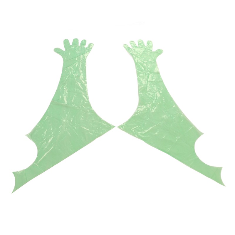 50Pcs Disposable Long Arm Glove PE Green Veterinary Examination Artificial