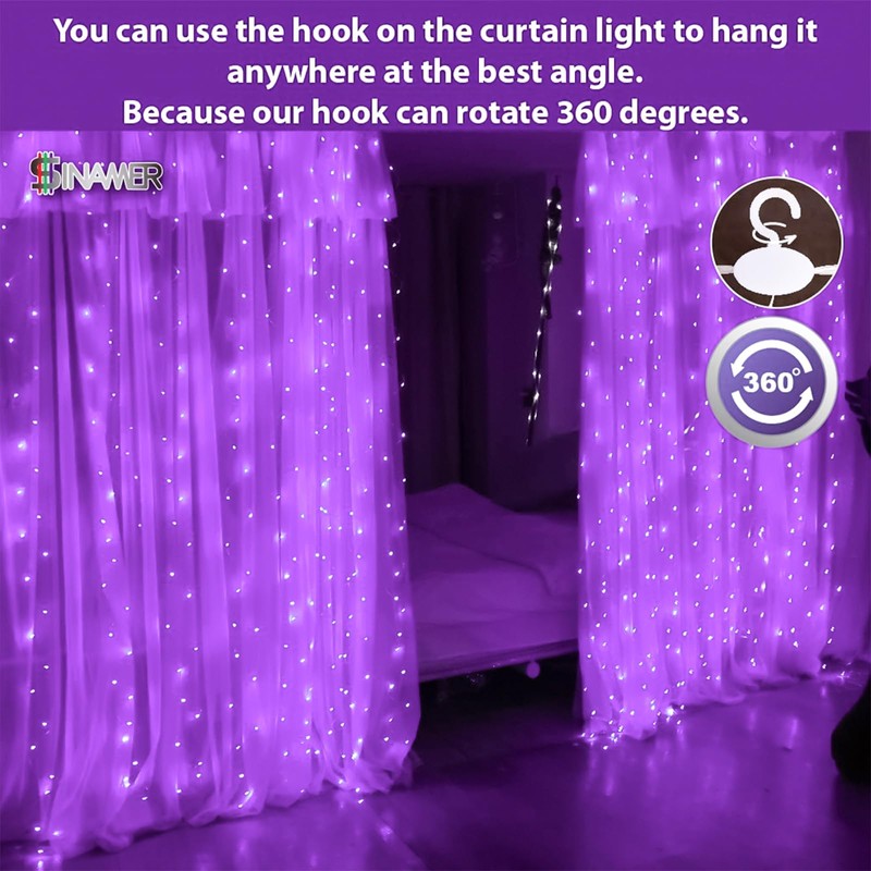 SINAMER Purple Curtain Light for Bedroom, 300 LED 9.8ft x