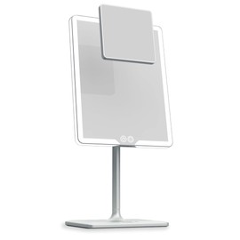 LUNA London Orbit LED Vanity Mirror with Lights, 7X/1X Magnification, Dimmable & USB-C Rechargeable Tabletop Mirror - Chalk Grey