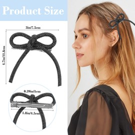ACO-UINT Rhinestone Bow Hair Clips for Women, 4 Pack Sparkly Black Hair Accessories for Prom Weddings Crystal Bling Duckbill Barrettes for Thick Thin Long Short Hair