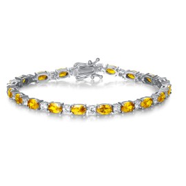 FANCIME Tennis Bracelet Women's 925 Sterling Silver Gemstone Tennis Bracelet Birthstone Gift Jewellery for Women Girls Length 19 cm, Sterling Silver, Citrine