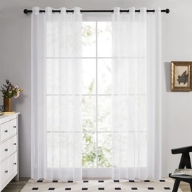 Deconovo Sheer Curtains, Solid Semi Transparent Voile Window Net Curtains, Eyelet Voile Curtains, Decorative Super Soft Voile Curtains for Bedroom, 52 x 63 Inch(Width x Length), White, 2 Panels