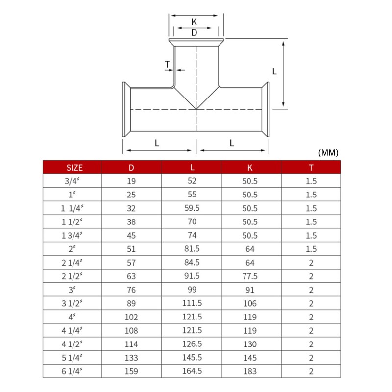 Triple Clamp Tee 3 Way 304 Stainless Steel Hose Pipe