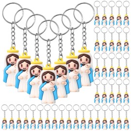 Amyhill 50 Pcs Mini Our Lady of Grace Figurines Keychain Miniature Holy Mother Statue Classic Catholic Religious Gifts for Sunday Easter Eggs Stuffers Baptism Gift