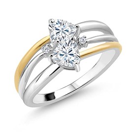 Gem Stone King 925 Silver and 10K Yellow Gold Moissanite and Lab Grown Diamond Ring For Women (1.02 Cttw, Heart Shape 5MM, Size 7)