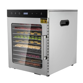 800W Food Dehydrator, 10 Stainless Steel Trays Dehydrated Dryer Machine, with Timer & 86°F-194°F Temperature Control, for Beef Jerky, Meat, Fruit, Herb, Dog Treats, Veggies, Silver (10Trays)