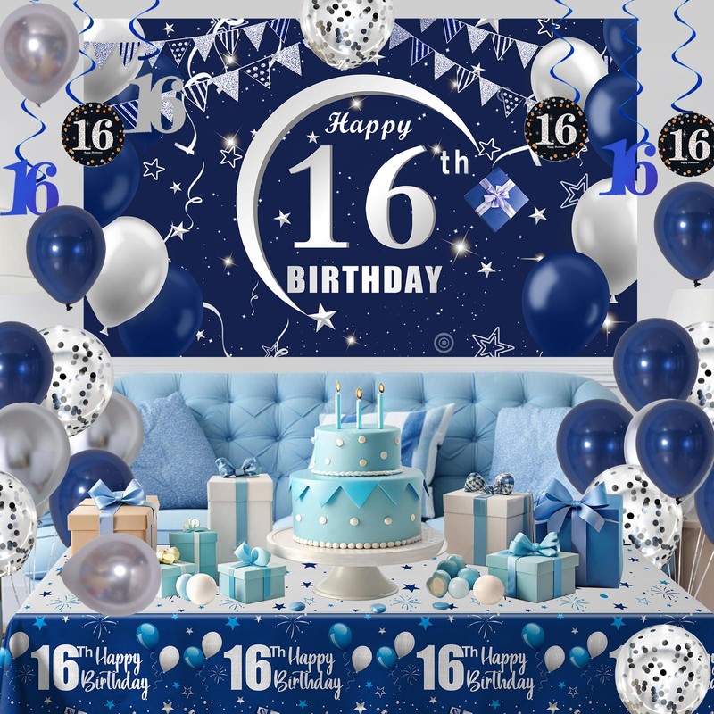 16th Birthday Decorations Boy Girl, 16th Birthday Banner for Boys