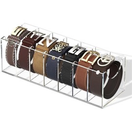 TOPONE Organizador de Cinturones de Acrílico, Caja Almacenamiento de Cinturón de Alta Calidad con 7 Compartimentos y Soporte de Exhibición, Porta Cinturones Transparentes para Closet de Hombre y Mujer