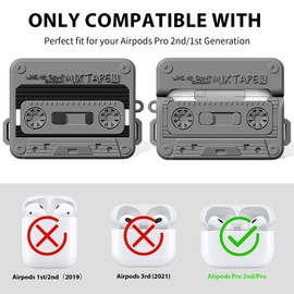 AirPods Pro 2 Case Cover, KOREDA Funny Cassette Tape Design Case for Airpods Pro 2nd Generation/1st Generation (2023/2022/2019), Cute Cartoon Fashion Silicone Protective Case for Women Men (Black)
