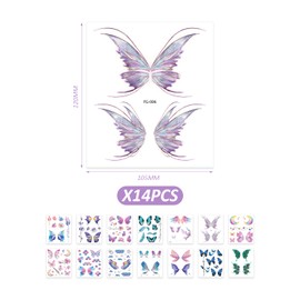 14 Tattoo Stickers, Butterfly Tattoo Stickers, Female Watercolor Tattoo Stickers, Glitter Simulation Tattoo Stickers, Waterproof Temporary Tattoos, Party Carnival Facial Makeup