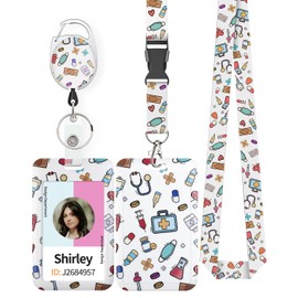 Pawfly Nurse Badge Holder Sliding Badge Holder with Retractable Badge Reel Carabiner Detachable Lanyard Plastic Card Holder Vertical Card Protector for Doctors Pharmacists Office Workers