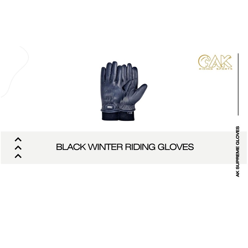 AK Supreme Winter Leather Horse Riding Gloves (Black, XS)