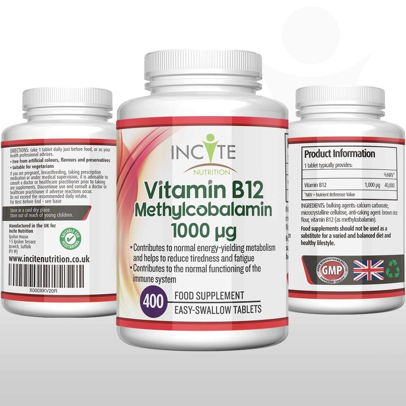 Vitamin B12 1000mcg | Methylcobalamin 400 Easy Swallow Vegan Tablets