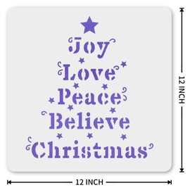 MAGJUCHE Joy Love Peace Christmas Tree Stencil 12 Inches, Reusable Stencil for Wall Painting DIY Crafts Decor