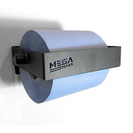 MegaMaxx Tear Away Blue Roll and Paper Towel Holder - Industrial Tissue Paper Towel Holder Wall-Mountable Dispenser for Office and Home (Made in UK, Black)