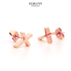 ELBLUVF Stainless Steel 18k Rose Gold Plated Cross Stud Earrings For Women