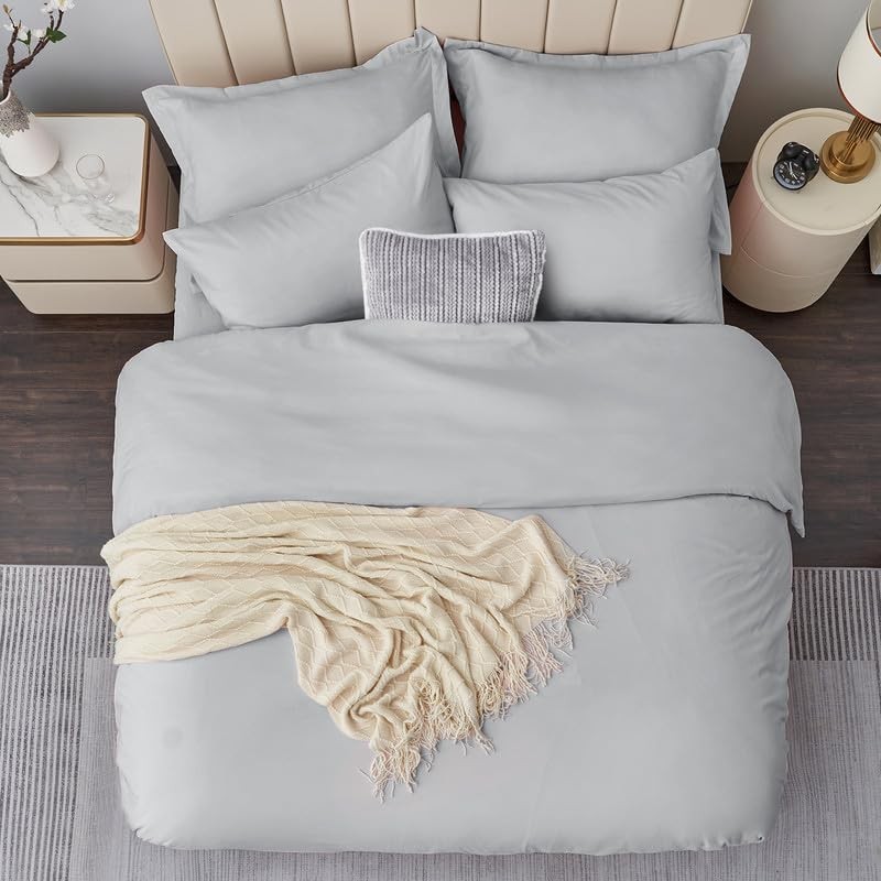 Aisbo Double Duvet Covers Set Grey - 3Pcs Bedding Set