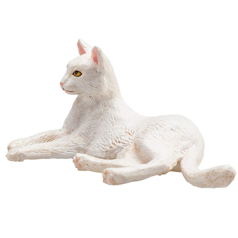 MOJO Cat Lying White Pet Farm Animal Model Toy Figure