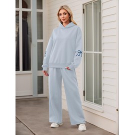 Ythomm Womens 2 Piece Outfits Lounge Bow Graphic Oversized Hoodies Sets Baggy Wide Leg Sweatpants Sweatsuit Fall Tracksuits