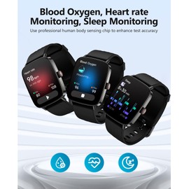 AI Voice-Controlled Smart Watch with 1.85" Screen - IP68 Waterproof, 24/7 Heart Rate Monitoring, Stress/Sleep/SpO2 Tracker, 100+ Sports Modes, Weather, Compatible with Android & iOS Black