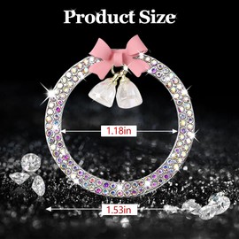 Hovom Cute Bow Bling Car Push Start Button Decoration Ring, Crystal Rhinestone Engine Start Button Cover, Push to Start Sticker Car Decoration, Automotive Key Ignition & Knob Bling Ring (Colorful)