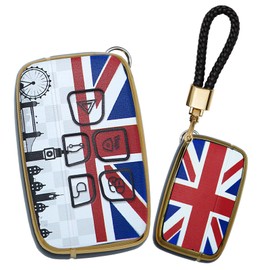 ontto Car Key Case Fit for Jaguar XJ XF XE XEL XFL F-Type F-Pace 2013-2018 Classic UK Flag Pattern Key Protector with Keychain for Range Rover sport Evoque Velar 2012-2018,Black