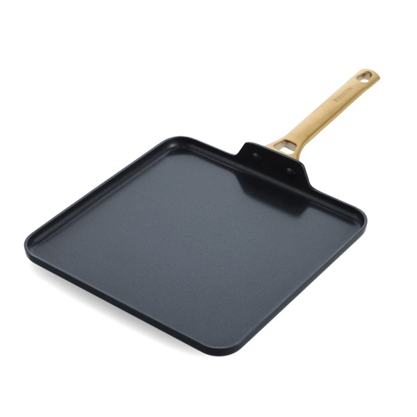 GreenPan Reserve Hard Anodized Healthy Ceramic Nonstick, 11" Square Griddle Pan, Gold Handle, PFAS-Free, Dishwasher Safe, Oven Safe, Black