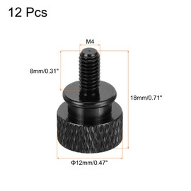 sourcing map 12pcs M4x8mm Knurled Thumb Screw Computer Case Threaded Hand Tighten Screws Aluminum Alloy for PC Case, Black