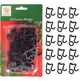 SHATCHI 48Pcs Black Gutter Hooks for Outdoor Hanging Christmas Icicle String, Rope Lights Decorations –UV-Protected, Weatherproof, Reusable Clips, Pack of 48