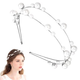 Alovez Double-layer Pearl Headband Bridal Wedding Metal Hair Band Hair Hoop Decorative Headpiece Hair Accessories Ornaments for Women, Girls, Bride, Bridesmaid (Silver)
