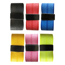 6 Pcs Anti Slip Racket Grip Tape with Super Glue, PU Leather, Soft and Comfortable, Perforation Design, for Tennis Racket, Badminton, Squash(6 colors)