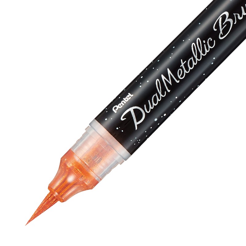Pentel Arts DualMetallic Brush, Orange/Metallic Yellow