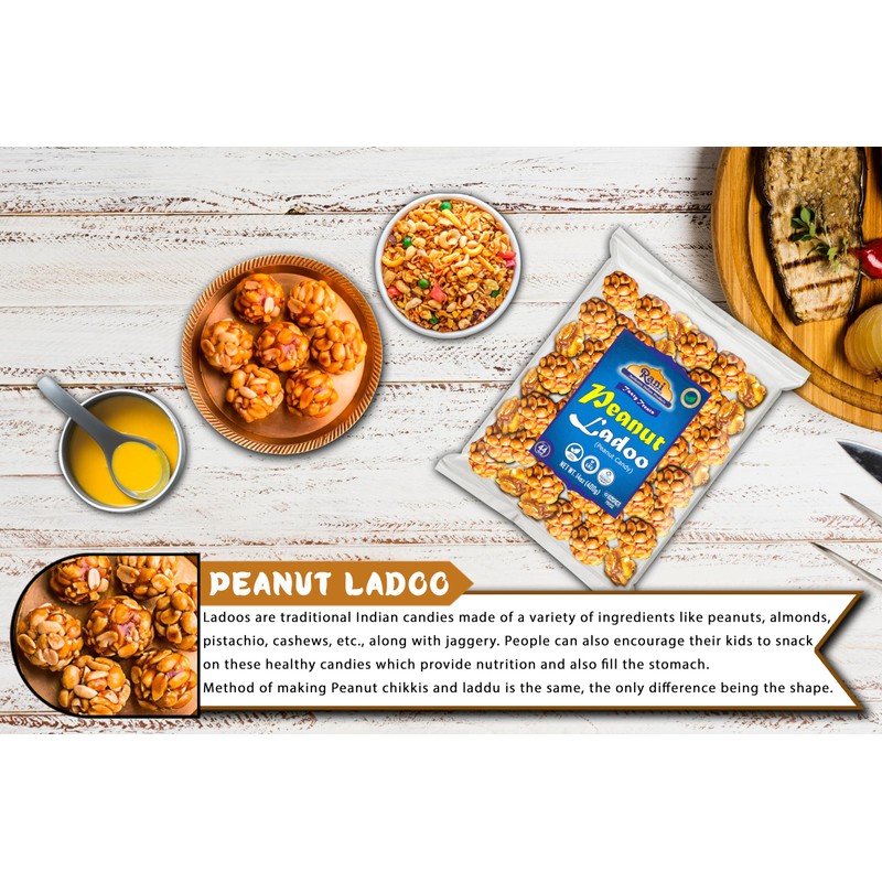 Rani Peanut Ladoo (Round Peanut Brittle Candy) 14oz (400g) ~