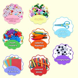Arts and Crafts Supplies Kit for Kids- All-in-ONE DIY Art Kit with Glitter Glue, Gem Stickers, Pompoms & Tools in Box for Ages 4+ Birthday, Christmas