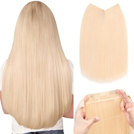 Silk-co Hair Extensions with Elastic Band, Straight Extensions with Wire and Clips, Adjustable Secrets Hairpiece, Synthetic Hair Extensions for Women, 40 cm, Bleach Blonde