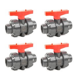 ChillWaves PVC Union Full Port Ball Valve，1/2"(DN15) True Union Ball Valve，ASTM EPDM O-ring，PTFE Seats，Suitable for Water Supply System，1/2" Slip Socket(4-PACK)