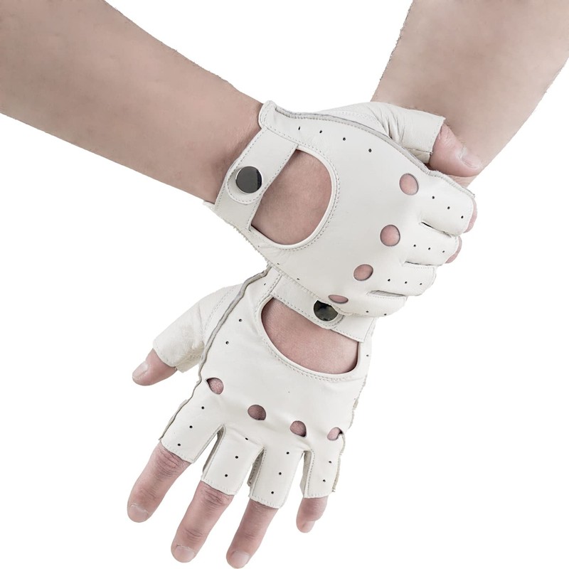 GSG Driving Gloves, Half Finger Leather, Fingerless Leather, Men's, Motorcycle