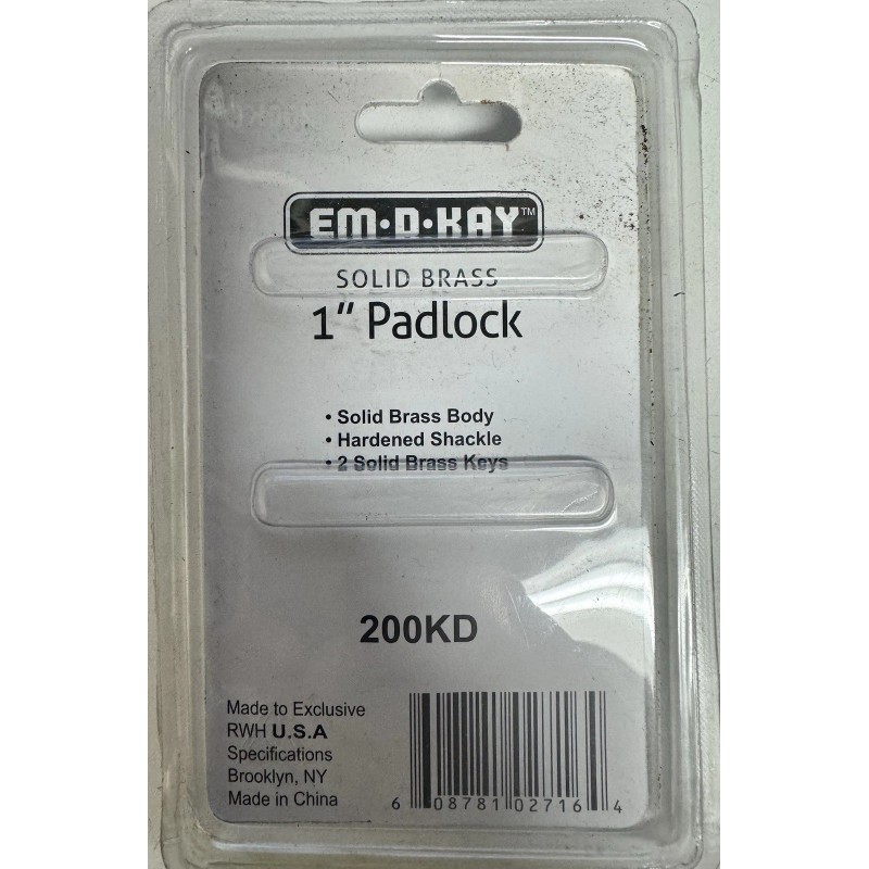 Em-D-Kay Keyed Padlock Solid Brass 1" Body Hardened Shackle NEW