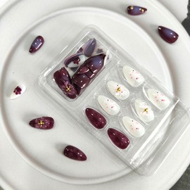 3D Flower Press on Nails Short Almond Fake Nails with Embossed Peach Blossom Designs Acrylic Glue on Nails Cute Cat Claw False Nails Glossy Full Cover Stick on Nails for Women Girls 30Pcs