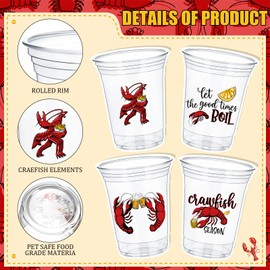 Havawish 48 Pcs Crawfish Plastic Cups Bulk 12 oz Crawfish Boil Party Plastic Tumblers Clear Cups Disposable Plastic Cups for Crawfish Party Lobster Seafood Party Supplies